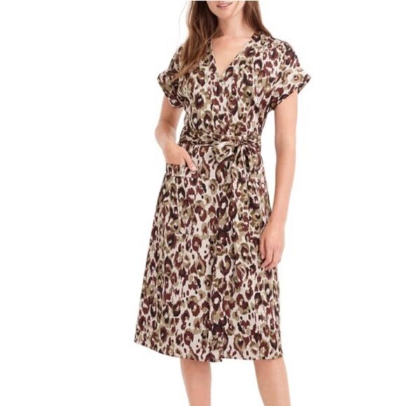 NWT J. Crew Autumn Cheetah Leopard Print Satin Crepe Wrap J6908 Safari Dress - Picture 2 of 15